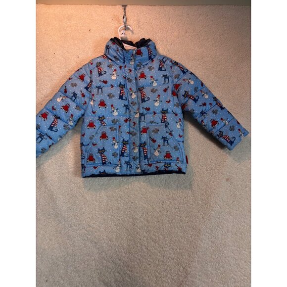 One Kid Hooded Pete the Cat Snowman Puffer Blue Coat Jacket Size 5 Onekid - Picture 2 of 15